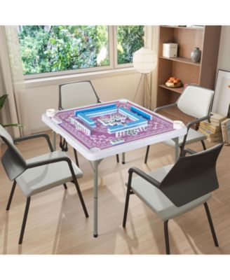 Portable Folding Mahjong Table With Cup Holders And Game Mat.