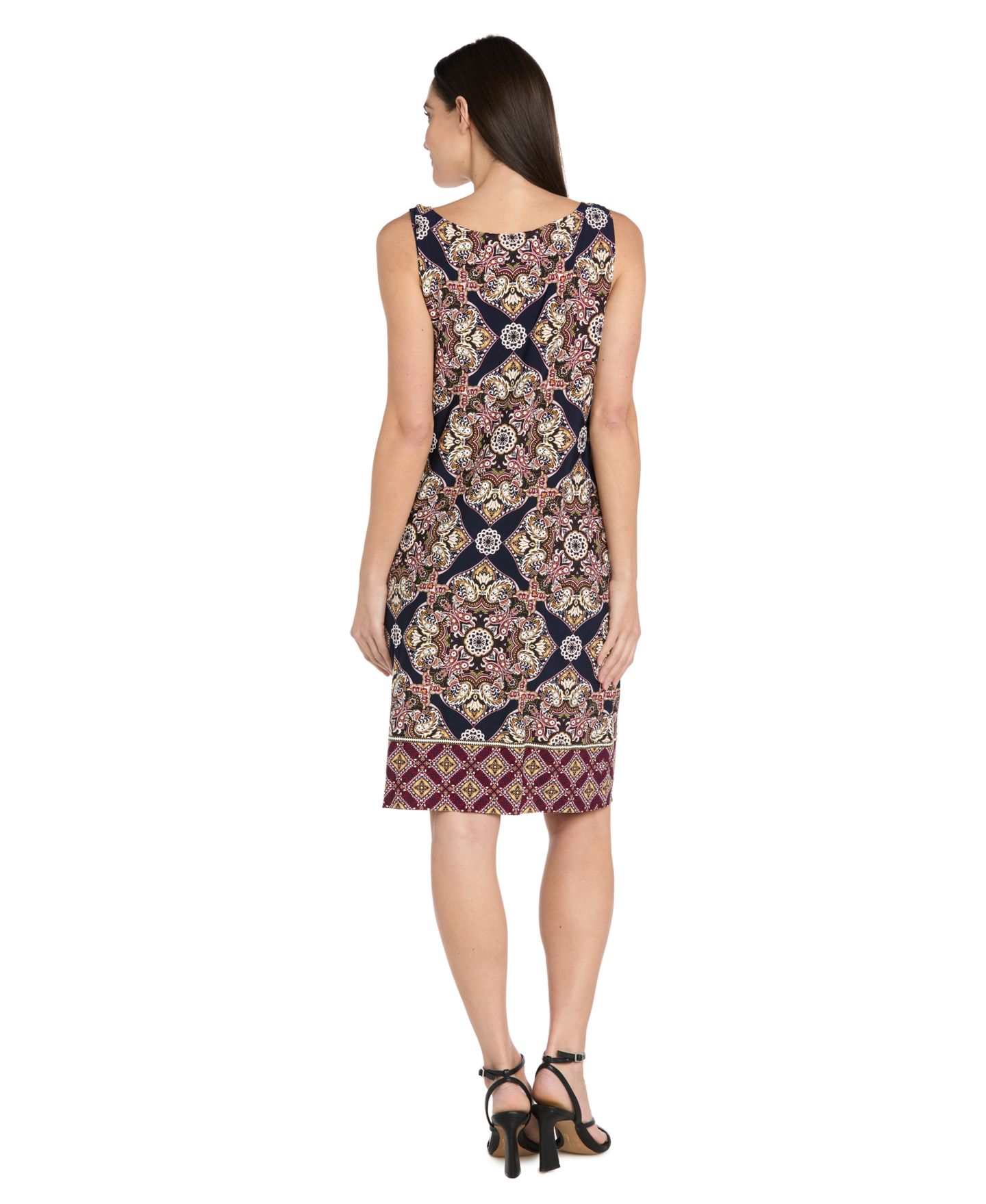 Женские платья R & M Richards Printed Interlock Twist Yarn Jacket Dress, 2-Piece Set, цвет: Бордовый / Тёмно-синий — фото 5