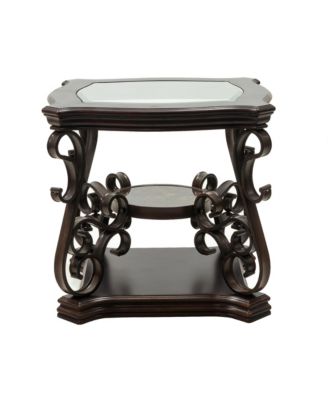 Modern End Table with Glass Top Marble Paper MDF Shelf and Powder Coated Metal Legs