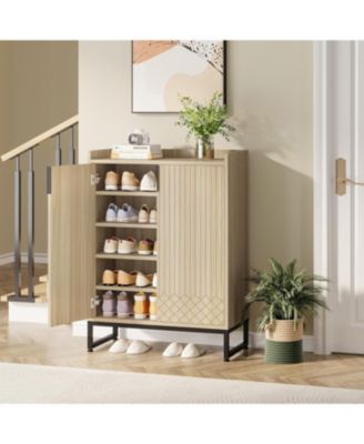 Shoe Cabinet with Doors,Natural 5 Tiers Shoe Storage Cabinet for Entryway, 25 Pairs Wooden Shoe Rack Cabinet