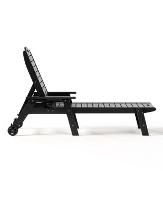 Outdoor HDPE Patio Chaise Lounge With Wheels & Cup Holder