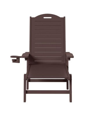 Outdoor HDPE Patio Chaise Lounge With Wheels & Cup Holder