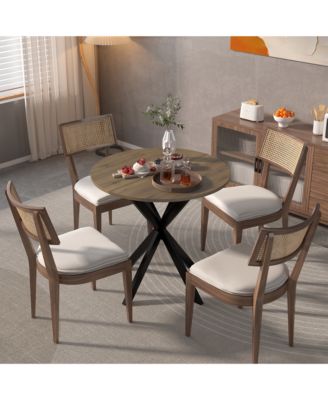 CASAINC 31.5 Inch Round Dining Table with Black Metal Legs
