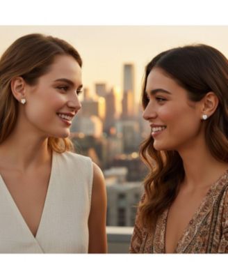 Romantic Set of 2 Heart Shaped Cubic Zirconia 7MM Sterling Silver & 8MM Gold Plated Stud Earrings