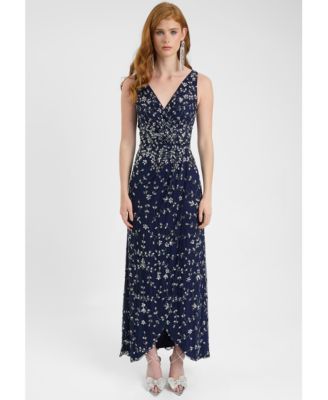 Women's Embellished Sequin Beaded Maxi Dress With Wrap Bottom