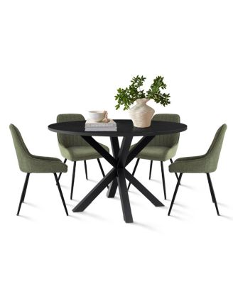 5-Piece Round Dining Table Set for 4, Black MDF Top with Upholstered Fabric Chairs, Kitchen Table Set for Small Spaces