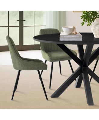 5-Piece Round Dining Table Set for 4, Black MDF Top with Upholstered Fabric Chairs, Kitchen Table Set for Small Spaces