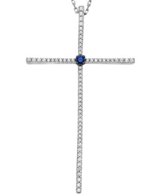 White Diamond (1/3 ct. t.w.) and Sapphire (0.03 ct. t.w.) Necklace in 10k White Gold