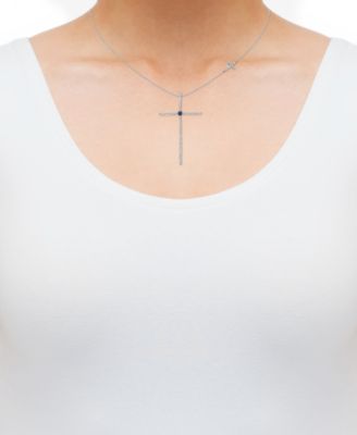 White Diamond (1/3 ct. t.w.) and Sapphire (0.03 ct. t.w.) Necklace in 10k White Gold