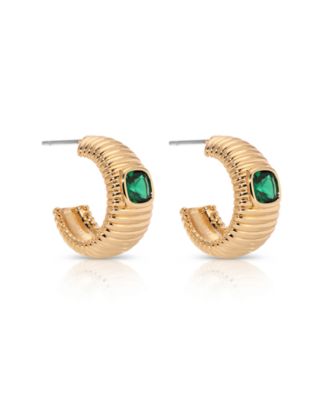 Ribbed Emerald Medium Hoops