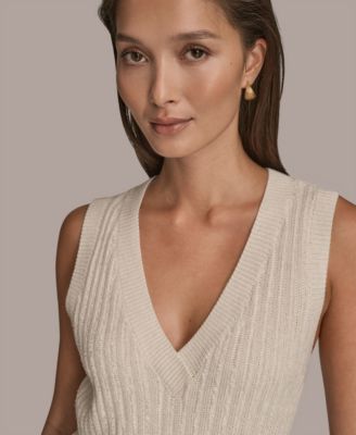 Women's Sleeveless V-Neck Loop Stitch Sweater Vest