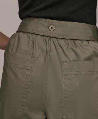 Women's Stretch Poplin Self Belted Crop Pants