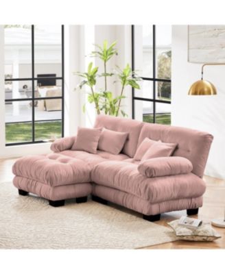Cloud Couch Chenille 2 Seater Sofa with Pillows and Ottoman, Pink