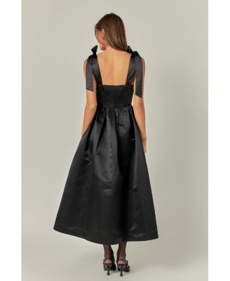 Women's Bow Pointed BLK Midi Dress