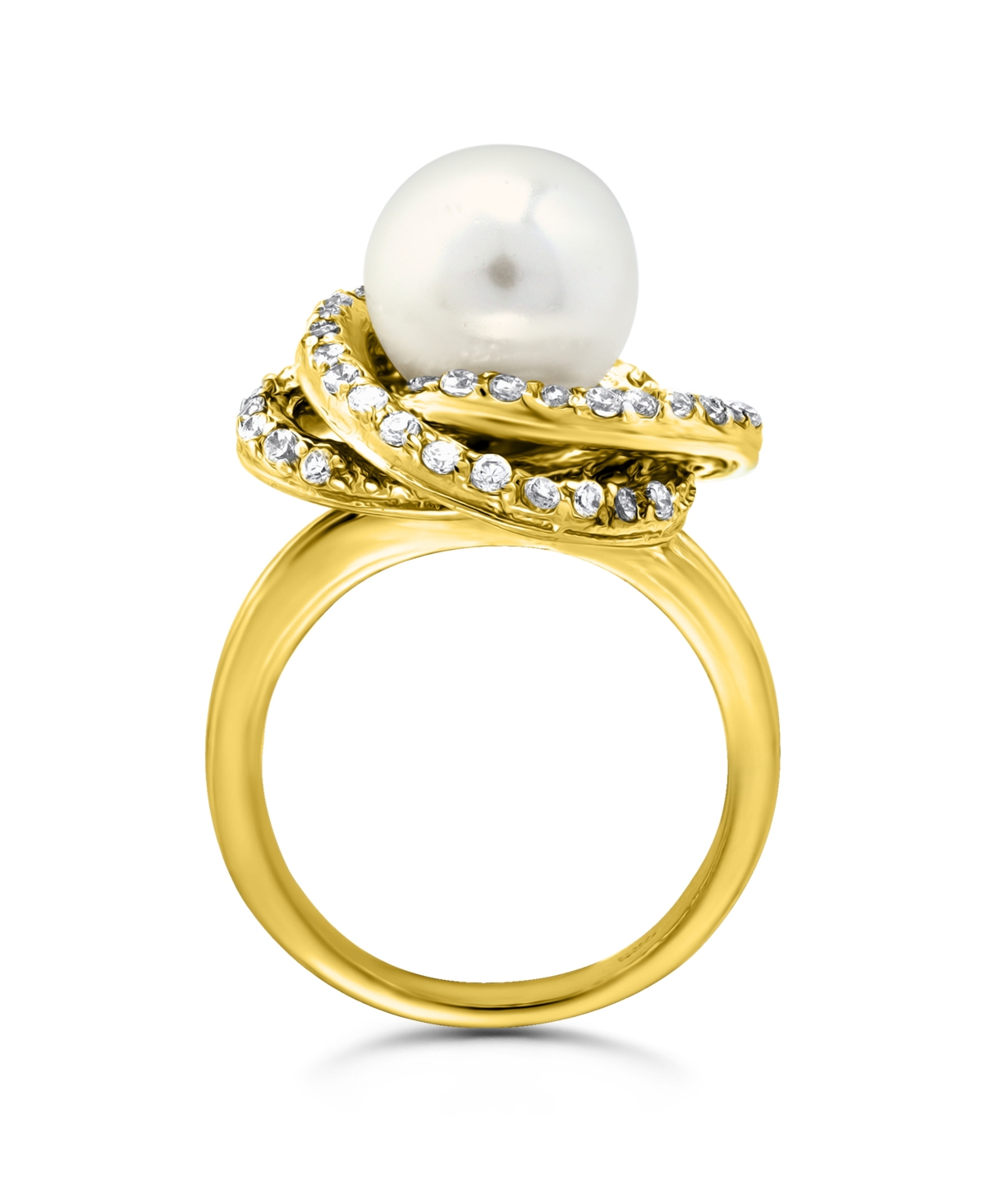 Imitation Pearl and Cubic Zirconia Pave Swirl Ring Silver Plate