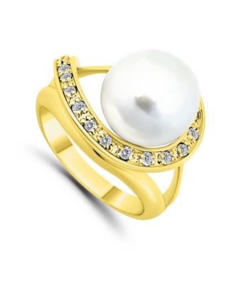 Imitation Pearl and Pave Cubic Zirconia Swirl Wrap Ring 