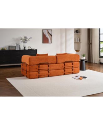 Streamdale Orange Corduroy Convertible Sleeper Sofa Bed with Pillow