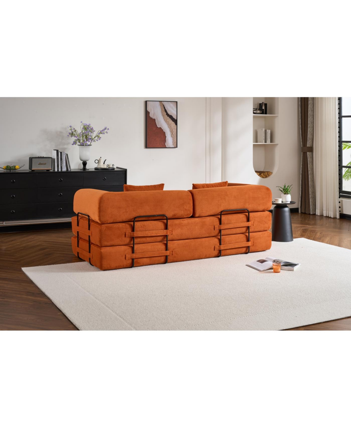 Streamdale Furniture Streamdale Orange Corduroy Convertible Sleeper Sofa Bed with Pillow