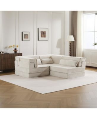 Streamdale Compression Sofa, Convertible Floor Sofa Bed, Modular Sectional, 3 Seater, White