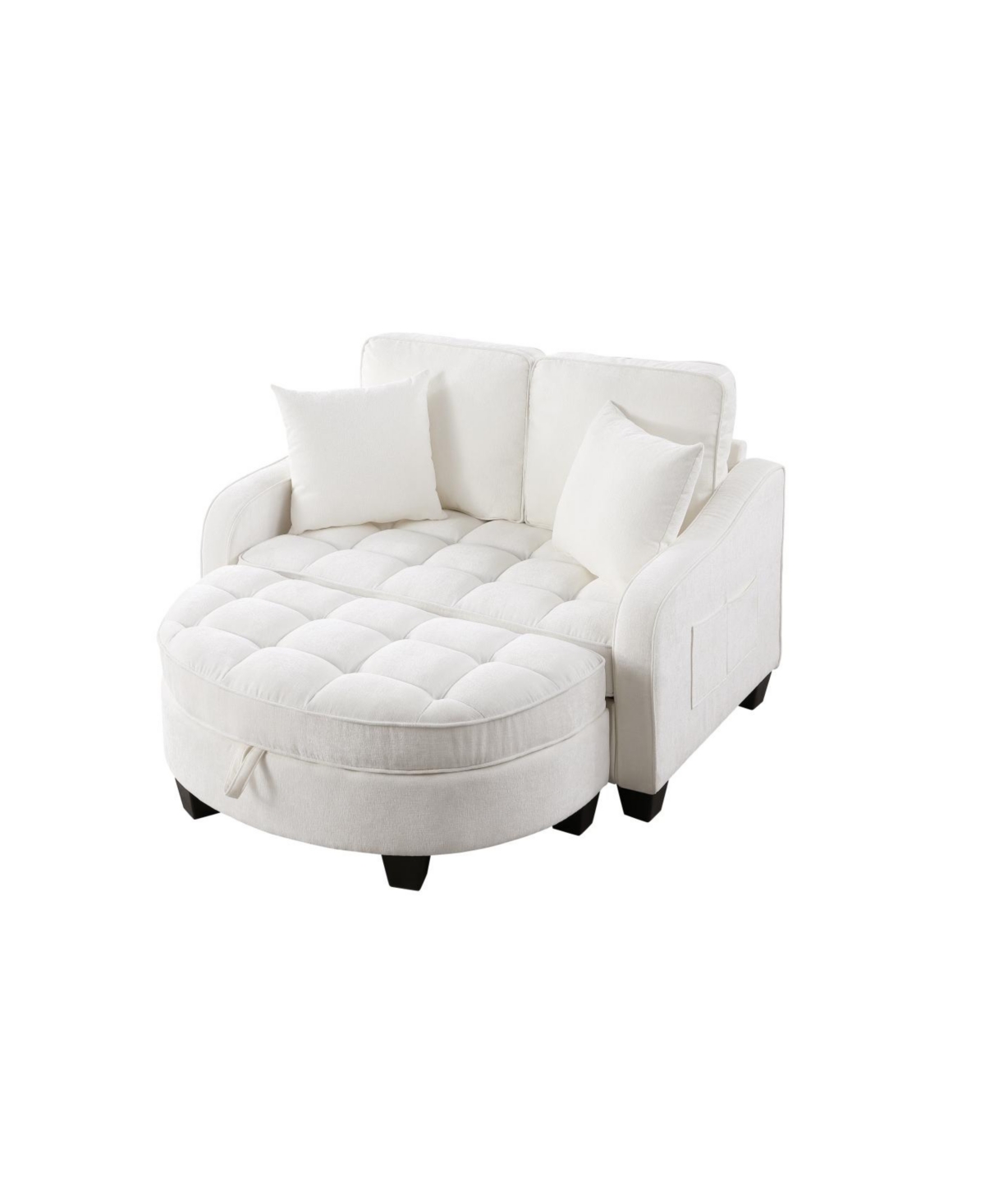 Streamdale Furniture Beige two-seater sofa with chaise, storage footrest, and throw pillows