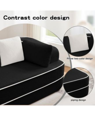 106" Teddy Fabric Sofa, No Assembly, L-Shaped Chaise, Black