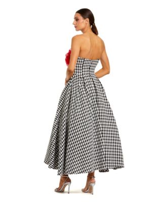 Women's Strapless Boucle A Line Midi Dress With 3D Flower