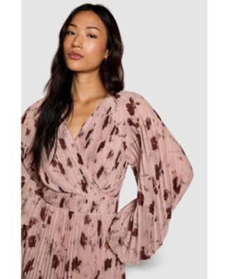 Women's Long Sleeve Chiffon Wrap Midi Dress