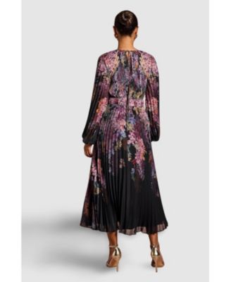 Women's Printed Pleated Wrap Dress