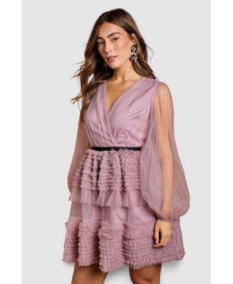 Women's Long Sleeve Mesh Wrap Top Mini Dress