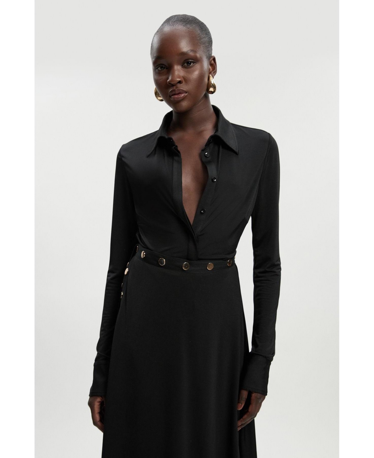 Karen Millen Women's Drapey Crepe Slim Collared Shirt