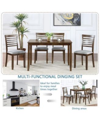 5-Piece Modern Dining Set with Rectangular Wood Table and 4 Upholstered Chairs