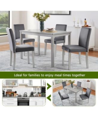 5-Piece Silver Grey Crystal Accent Wood Dining Set with Rectangular Table and 4 Upholstered Chairs