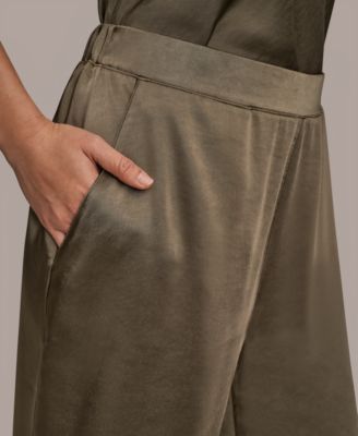 Women's Pull-On Satin Mid Rise Wide Leg Pants