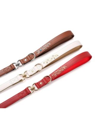 Western Style Full Grain Genuine Leather Dog Leash with Embroidery and Pearl or Turquoise Studs