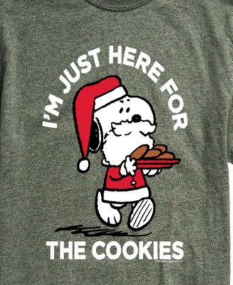 Men's Peanuts Santa Snoopy I'M Just Here for the Cookies Graphic Short-Sleeve T-Shirt