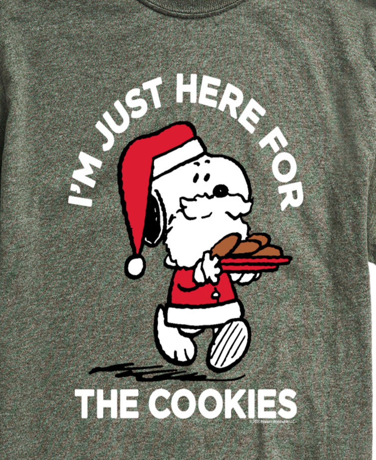 Airwaves Men's Peanuts Santa Snoopy I'M Just Here for the Cookies Graphic Short-Sleeve T-Shirt