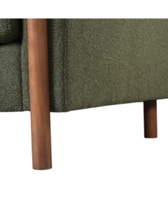 Streamdale 83.86" 3-Seater Sofa, Curved Armrest, Teddy Velvet, Solid Wood Legs & Frame, Green