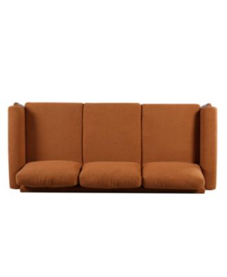 Streamdale 83.86" 3-Seater Sofa, Curved Armrest, Teddy Velvet, Solid Wood Legs & Frame, Green