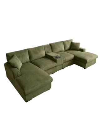 Streamdale U Shaped Cloud Couch Sectional Sofa, 126" Oversized Comfy Green Sofa with Console