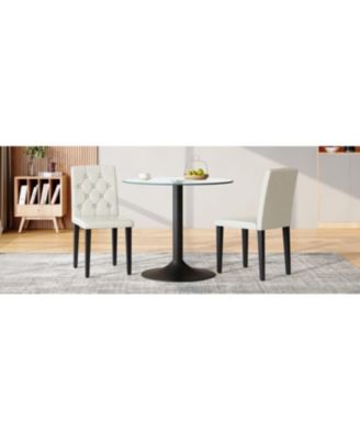 Streamdale 4-pack white PU dining chairs, ergonomic buckle backrest, black metal legs