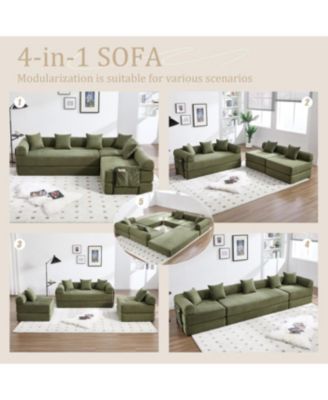 Convertible Folding Sofa Bed with Pillow Back Handrail, Cloud Corduroy Mattress Sofa