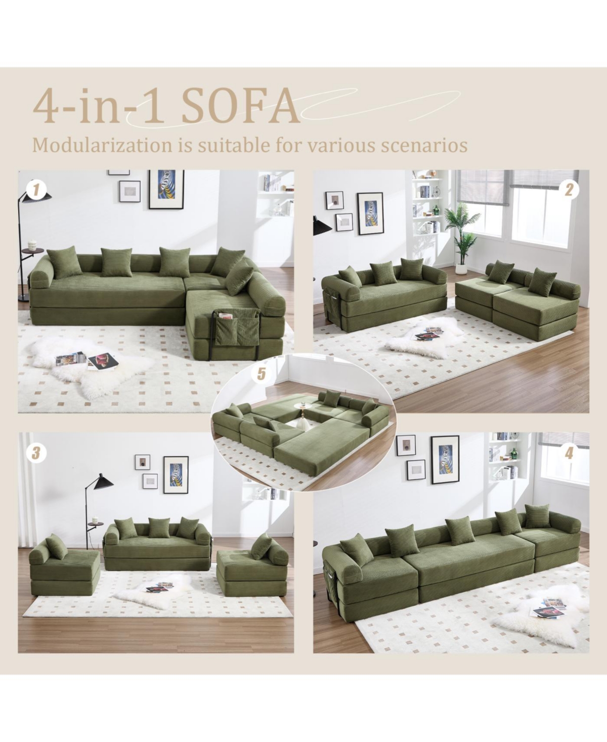 Streamdale Convertible Folding Sofa Bed with Pillow Back Handrail, Cloud Corduroy Mattress Sofa