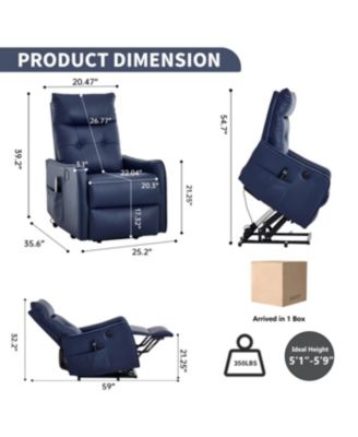 Streamdale Deep Blue PU Power Lift Recliner Chair with Massage, Heat & USB