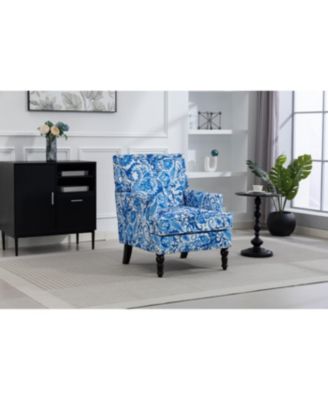 Upholstered Chair, Vintage Armchair with Blue/White Porcelain Print