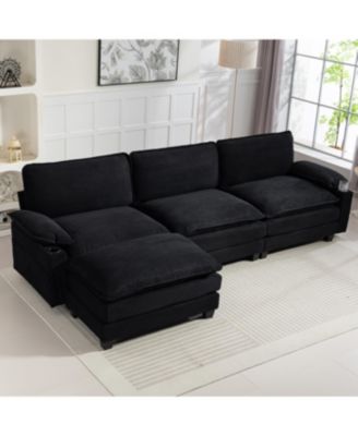 Streamdale Modern 3+1 L-Shaped Corduroy Sofa with Ottoman, Cloud Couch for Living Room.