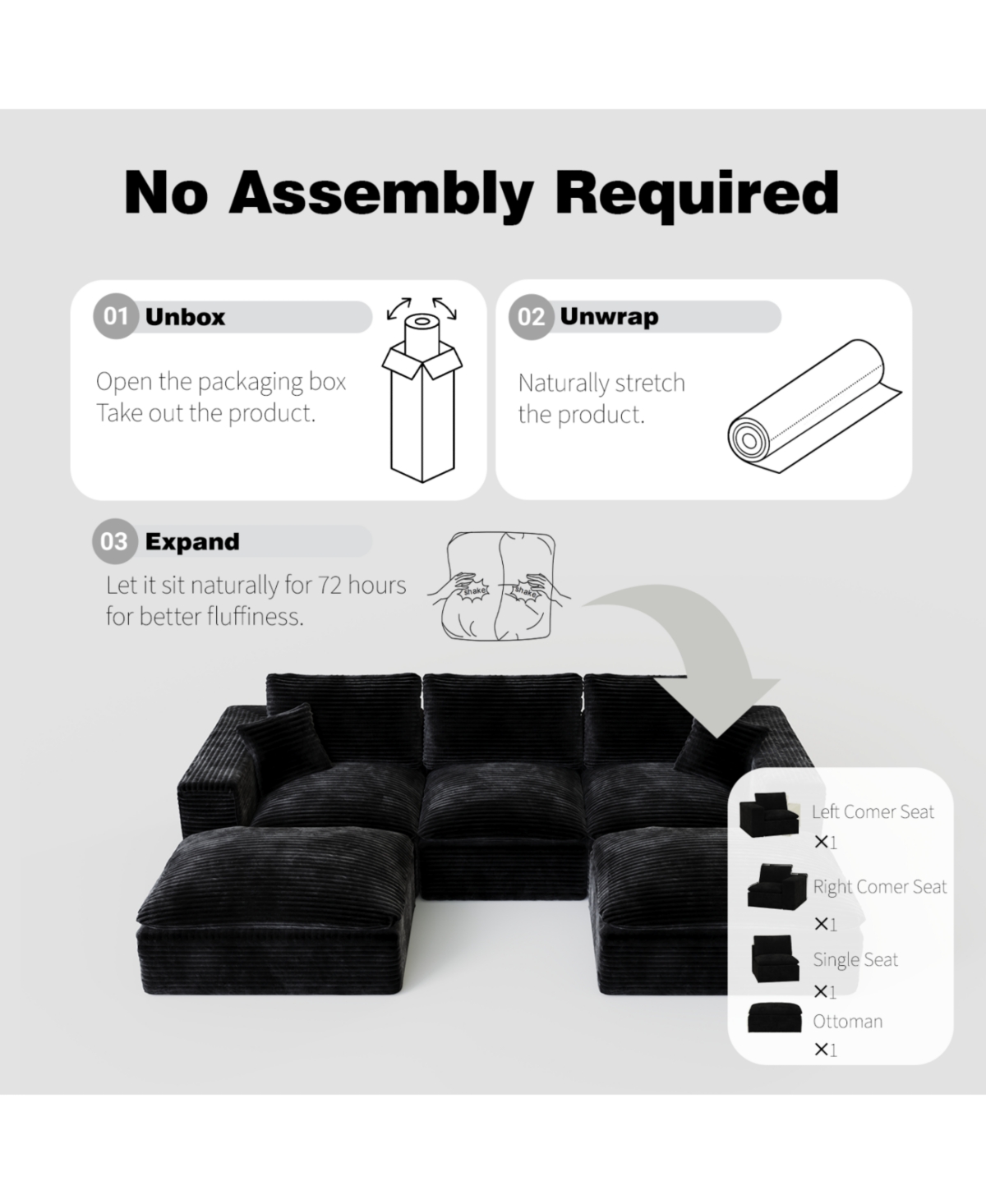 Streamdale 108" Cloud Sectional Couch with L-Shape Chaise, Modern Modular Sofa, Deep Seat, Plush Corduroy