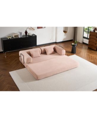  Convertible Sleeper Sofa Bed with Pillow (Pink