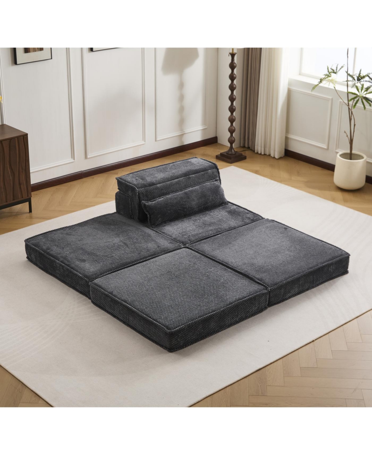 Streamdale Furniture Compression Sofa, Convertible Floor Sofa Bed, Modular Sectional, Dark Grey