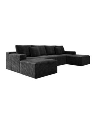  Grey 4PC Modular Corduroy Sectional Sofa - No Assembly Required