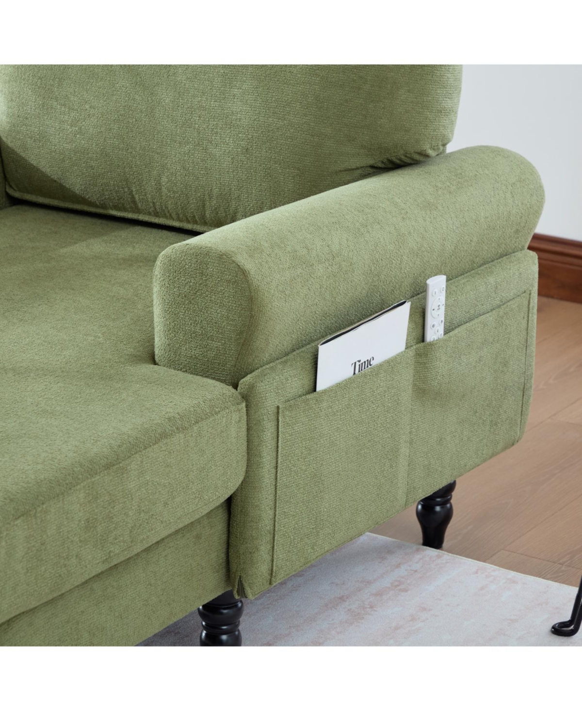 Streamdale Furniture Streamdale Modern Minimalist Chenille Chaise Lounge Recliner Sofa with Wooden Legs & Storage Pockets